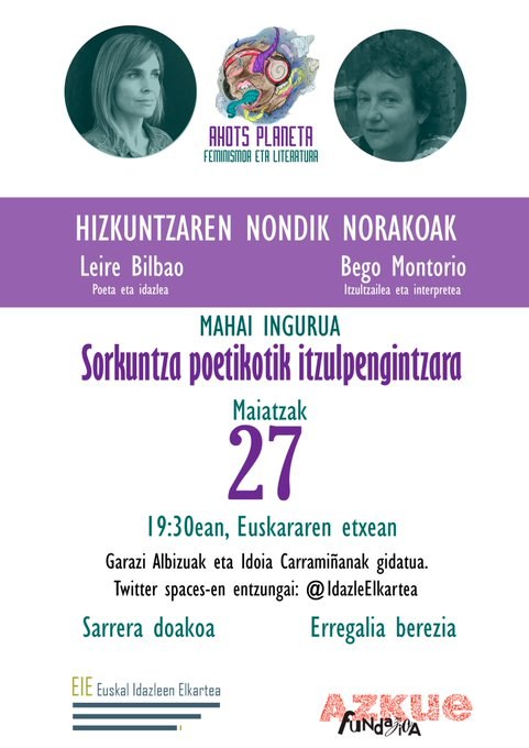 'Ahots Planeta' literatur podcastaren zuzeneko saioa egingo dute Bilbon