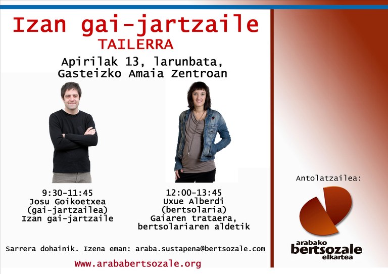 Gai-jartzaile tailerra egingo dute apirilaren 13an Gasteizen Gai-jartzaile tailerra egingo dute apirilaren 13an Gasteizen
