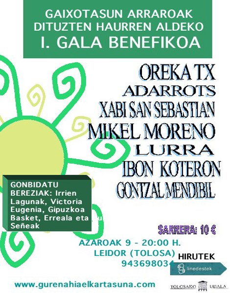 Gaixotasun arraroak dituzten haurren aldeko gala benefikoa egingo dute Tolosan Gaixotasun arraroak dituzten haurren aldeko gala benefikoa egingo dute Tolosan