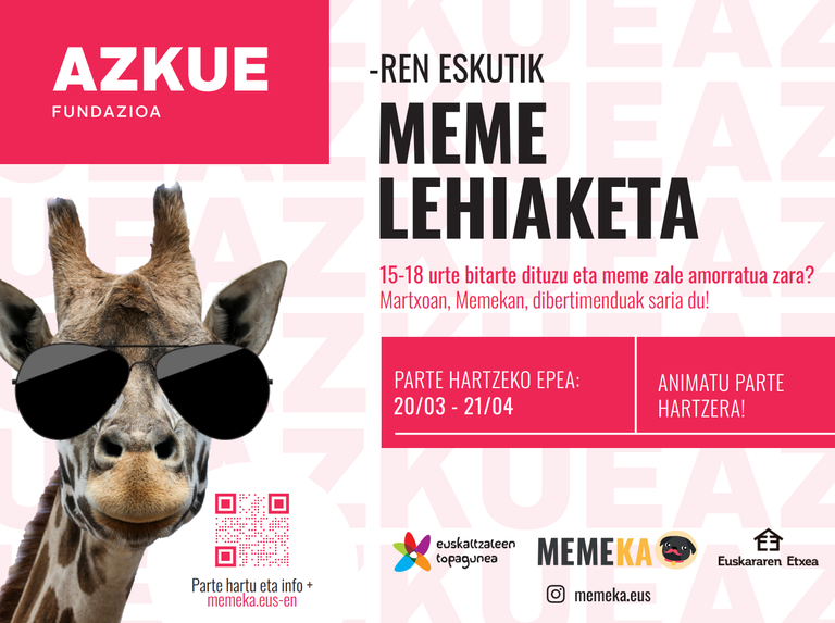Gazteei zuzendutako 'Memeka' euskarazko meme lehiaketa martxoaren 20an abiatuko da Gazteei zuzendutako 'Memeka' euskarazko meme lehiaketa martxoaren 20an abiatuko da