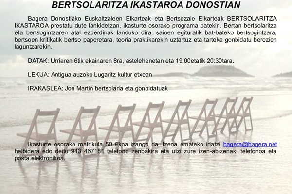 Ikasturte osoko Bertsolaritza ikastaroa Donostian Ikasturte osoko Bertsolaritza ikastaroa Donostian