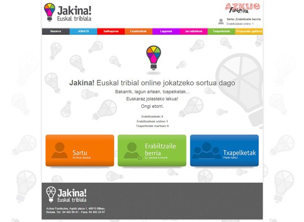Jakina!, tribial formatuko eta euskarazko lehen online jokoa Jakina!, tribial formatuko eta euskarazko lehen online jokoa
