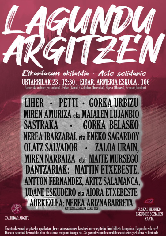 'Lagundu Argitzen', Zaldibarren aldeko elkartasun ekitaldi musikatua 'Lagundu Argitzen', Zaldibarren aldeko elkartasun ekitaldi musikatua