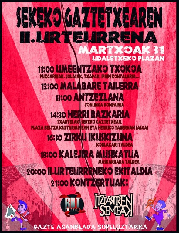 Larunbatean ospatuko dute Sopelan Sekeko Gaztetxearen II. uteurrena Larunbatean ospatuko dute Sopelan Sekeko Gaztetxearen II. uteurrena