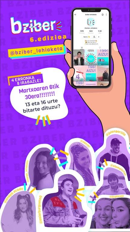 Martxan da 13 eta 16 urte arteko gazteek TikTok sarearen bidez gauzatu beharreko Bziber lehiaketa