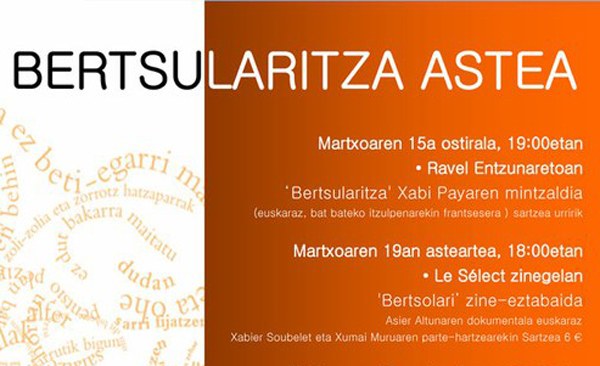 Martxoaren 15etik 23ra, Donibane Lohizuneko Bertsularitza Astea Martxoaren 15etik 23ra, Donibane Lohizuneko Bertsularitza Astea