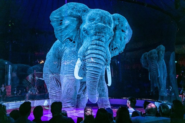 Zirku honek animalia biziak 3D-ko hologramengatik aldatu ditu Zirku honek animalia biziak 3D-ko hologramengatik aldatu ditu